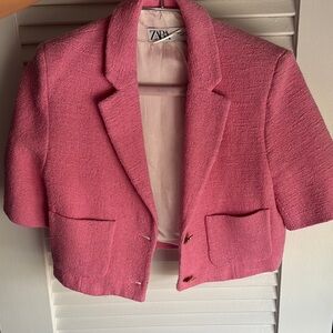Zara Pink Cropped Blazer with Short Sleeves